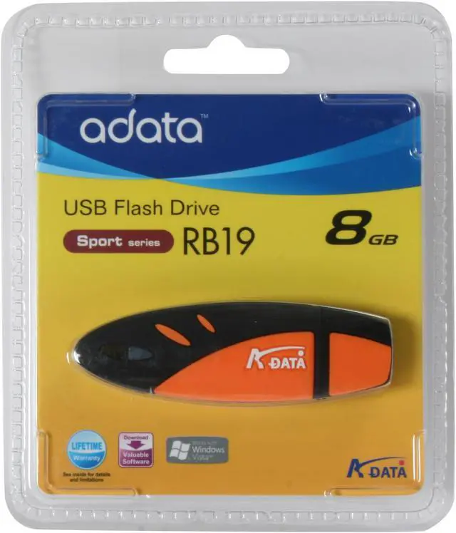 Alt view image 2 of 2 - ADATA Sport Series 8GB Flash Drive (USB2.0 Portable) RB19 8G ORANGE