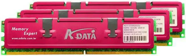 Main image of ADATA 6GB (3 x 2GB) DDR3 1333 (PC3 10666) Triple Channel Kit Desktop Memory Model HY63I1B16T