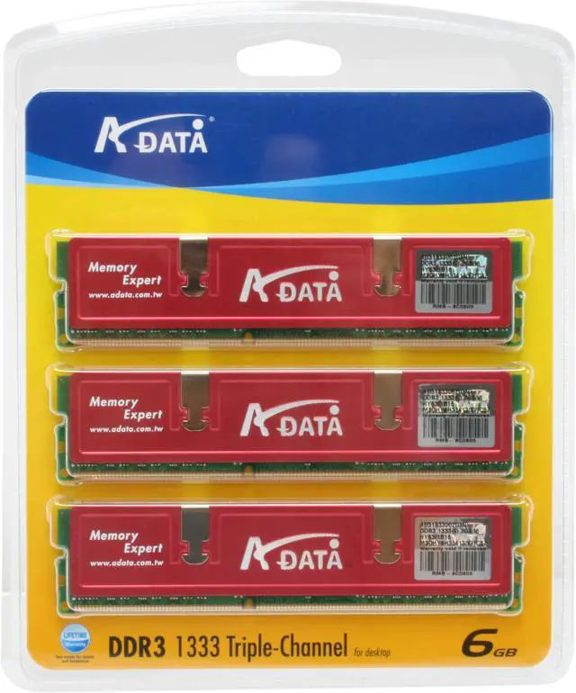 Alt view image 2 of 2 - ADATA 6GB (3 x 2GB) DDR3 1333 (PC3 10666) Triple Channel Kit Desktop Memory Model HY63I1B16T