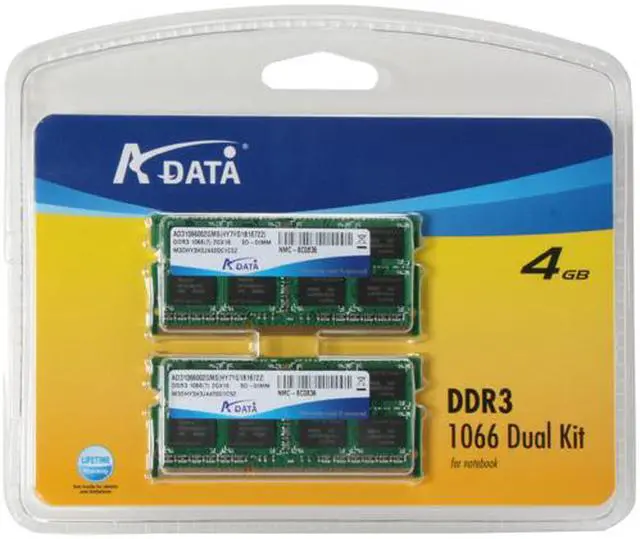 Alt view image 2 of 2 - ADATA 4GB (2 x 2GB) 204-Pin DDR3 SO-DIMM DDR3 1066 (PC3 8500) Laptop Memory Model HY7YG1B16K