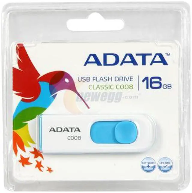 Alt view image 4 of 4 - ADATA Classic Series 16GB Retractable USB 2.0 Flash Drive (White + Blue) AC008-16G-RWE