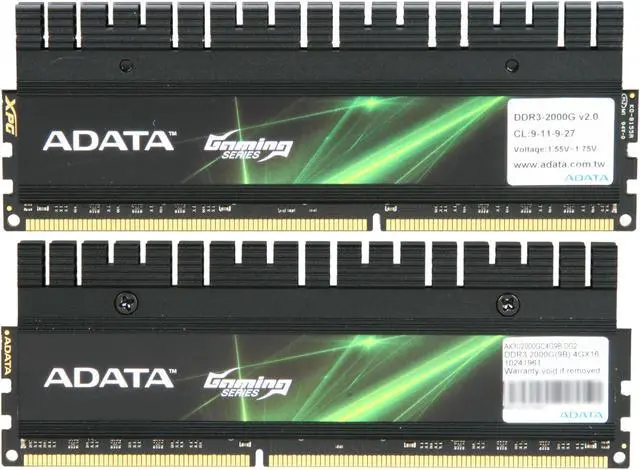 Alt view image 2 of 3 - ADATA XPG Gaming v2.0 Series 8GB (2 x 4GB) DDR3 2000 Desktop Memory Model AX3U2000GC4G9B-DG2