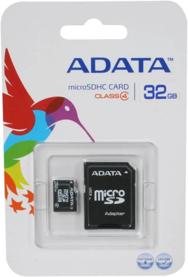 Alt view image 4 of 4 - ADATA 32GB Class 4 Micro SDHC Flash Card with Adapter Model AUSDH32GCL4-RA1