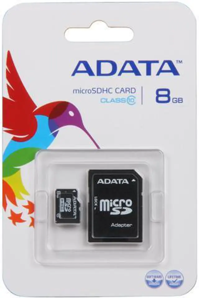 Alt view image 4 of 4 - ADATA 8GB Class 10 Micro SDHC Flash Card with SD adaptor Model AUSDH8GCL10-RA1