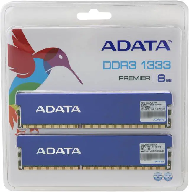Alt view image 3 of 3 - ADATA Premier Series 8GB (2 x 4GB) DDR3 1333 (PC3 10666) Desktop Memory Model AD3U1333C4G9-DRH