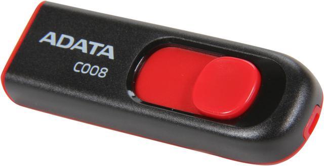 A-DATA TECHNOLOGY C008 16GB USB 2.0 Retractable Capless Flash Drive, Black/  Red (AC008-16G-RKD)