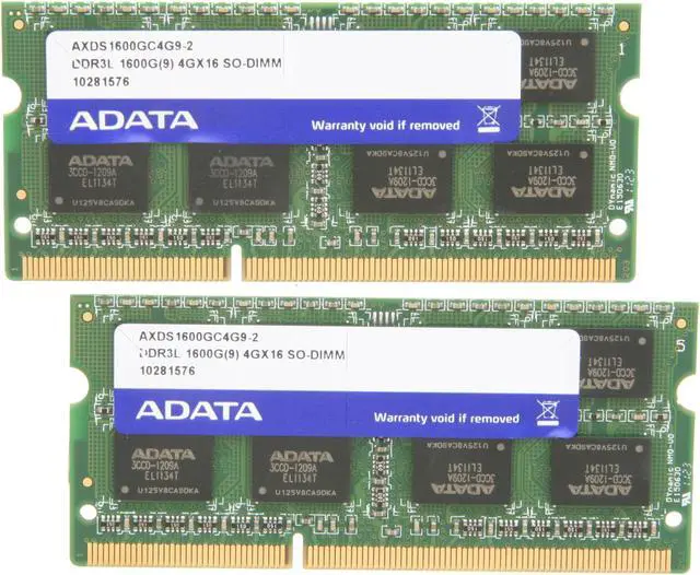 Main image of ADATA 8GB (2 x 4GB) 204-Pin DDR3 SO-DIMM DDR3L 1600 (PC3L 12800) Laptop Memory Model AXDS1600GC4G9-2