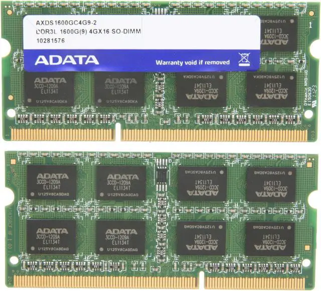 Alt view image 2 of 3 - ADATA 8GB (2 x 4GB) 204-Pin DDR3 SO-DIMM DDR3L 1600 (PC3L 12800) Laptop Memory Model AXDS1600GC4G9-2