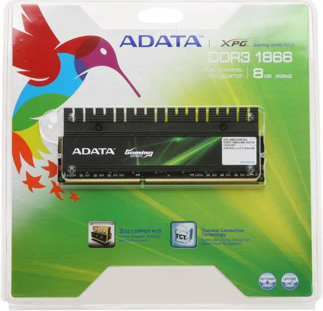 Alt view image 3 of 3 - ADATA Gaming v2.0 Series 8GB (2 x 4GB) DDR3 1866 (PC3 14900) Desktop Memory Model AX3U1866GC4G9B-DG2
