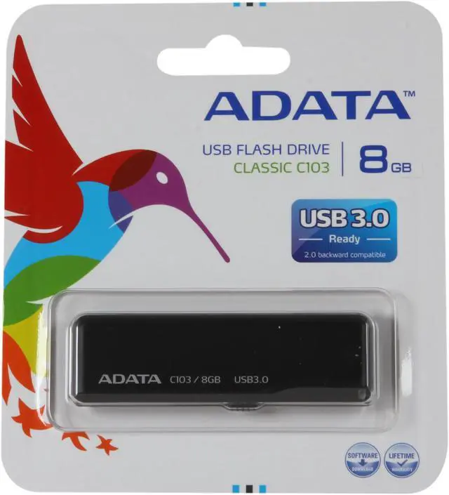Alt view image 5 of 5 - ADATA Classic Series C103 8GB USB 3.0 Flash Drive (Black) AC103-8G-RBK