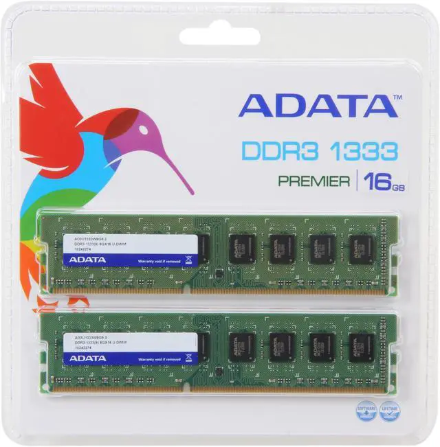 Alt view image 3 of 3 - ADATA Premier Series 16GB (2 x 8GB) DDR3 1333 (PC3 10666) Desktop Memory Model AD3U1333W8G9-2