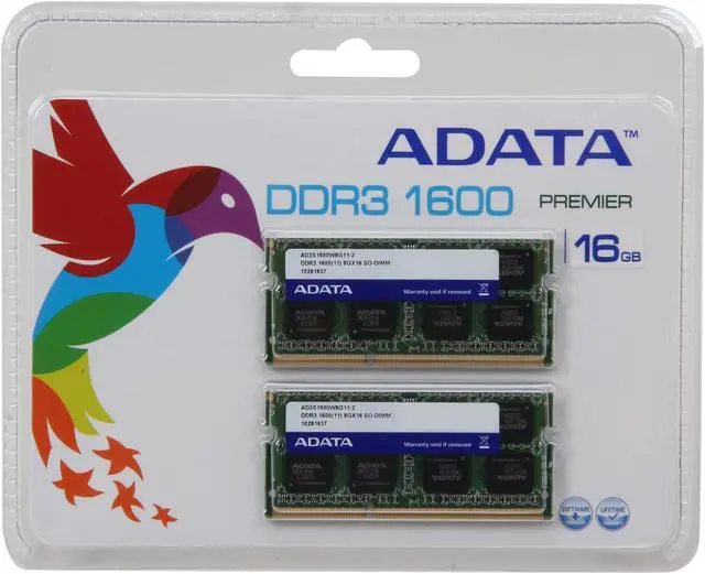 Alt view image 3 of 3 - ADATA Premier Series 16GB (2 x 8GB) 204-Pin DDR3 SO-DIMM DDR3 1600 (PC3 12800) Laptop Memory Model AD3S1600W8G11-2