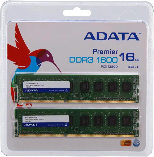 Alt view image 3 of 3 - ADATA Premier Series 16GB (2 x 8GB) DDR3 1600 (PC3 12800) Desktop Memory Model AD3U1600W8G11-2