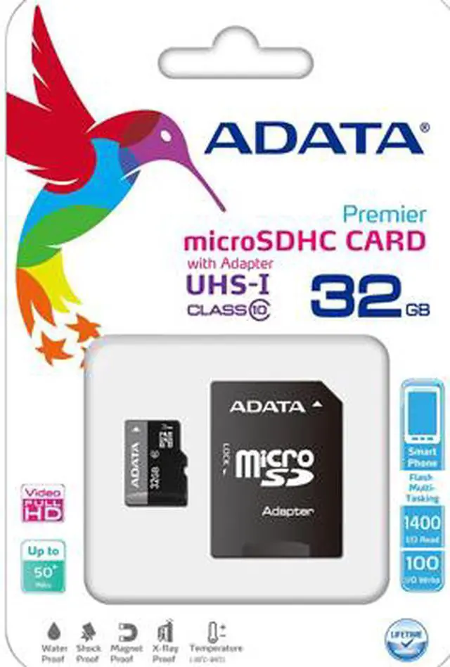 Alt view image 4 of 4 - ADATA 32GB Premier microSDHC UHS-I / Class 10 Memory Card with SD Adapter, Speed Up to 50MB/s (AUSDH32GUICL10-RA1)