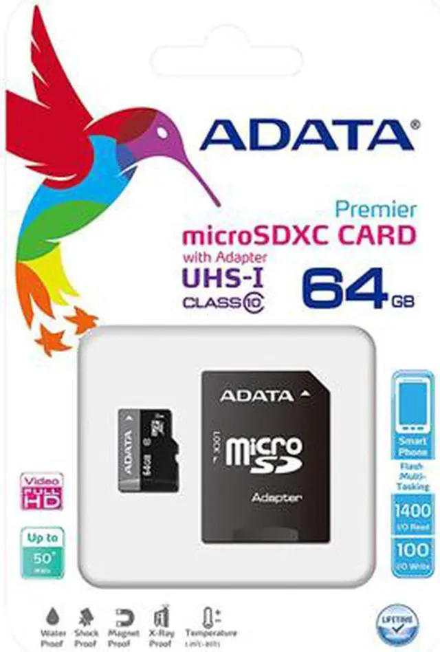 Alt view image 4 of 4 - ADATA 64GB Premier microSDXC UHS-I / Class 10 Memory Card with SD Adapter, Speed Up to 50MB/s (AUSDX64GUICL10-RA1)