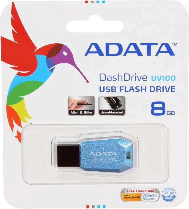 Alt view image 6 of 6 - ADATA DashDrive UV100 8GB Slim Bevelled USB 2.0 Flash Drive AUV100-8G-RBL