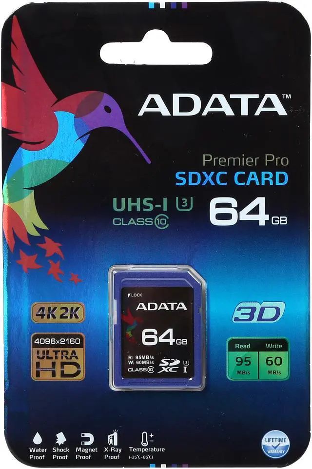 Alt view image 4 of 4 - ADATA Premier Pro 64GB Secure Digital Extended Capacity (SDXC) Flash Card Model ASDX64GUI3CL10-R