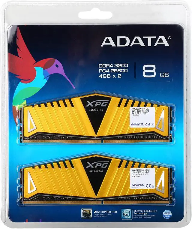XPG 8GB (2 x 4GB) DDR4 3200 (PC4 25600) Desktop Memory - Gold