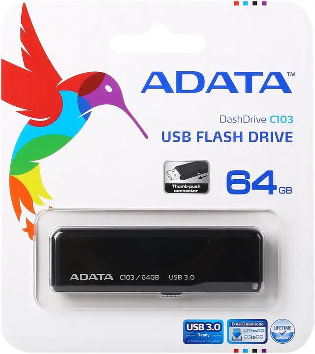 Alt view image 5 of 5 - ADATA C103 64GB Retractable USB 3.0 Flash Drive AC103-64G-RBK