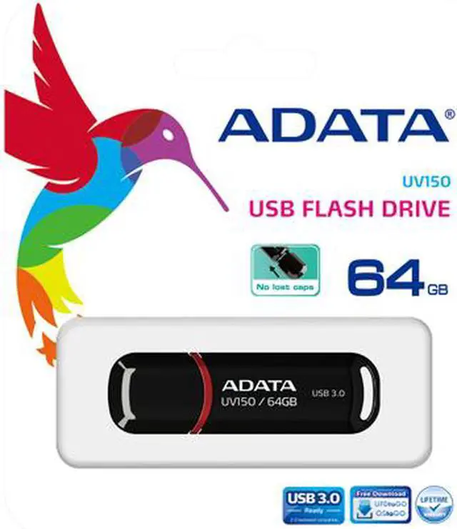 Alt view image 4 of 4 - ADATA 64GB UV150 Snap-on Cap USB 3.1 Flash Drive (AUV150-64G-RBK)
