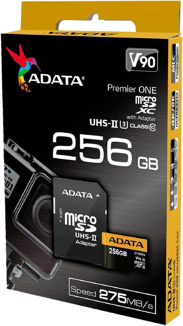 Alt view image 4 of 4 - Adata 256GB Premier ONE microSDXC UHS-II / U3 Class 10 Memory Card with SD Adapter, Speed Up to 275MB/s (AUSDX256GUII3CL10-CA1)