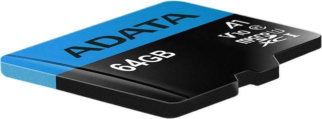 Alt view image 2 of 4 - ADATA 64GB Premier microSDXC UHS-I / Class 10 V10 A1 Memory Card with SD Adapter, Speed Up to 100MB/s (AUSDX64GUICL10A1-RA1)