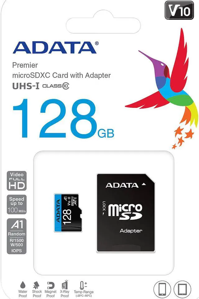 Alt view image 5 of 5 - ADATA 128GB Premier microSDXC UHS-I / Class 10 V10 A1 Memory Card with SD Adapter, Speed Up to 100MB/s (AUSDX128GUICL10A1-RA1)