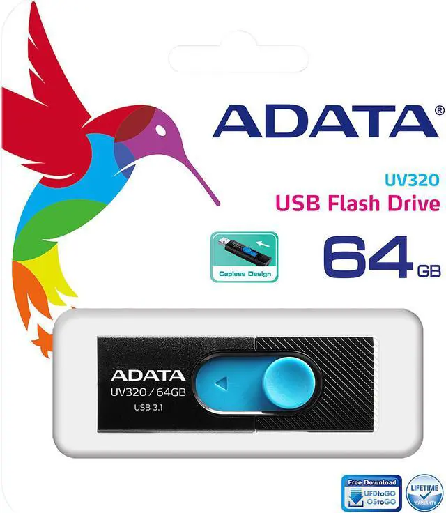 Alt view image 3 of 3 - ADATA 64GB UV320 USB 3.1 Flash Drive (AUV320-64G-RBKBL)