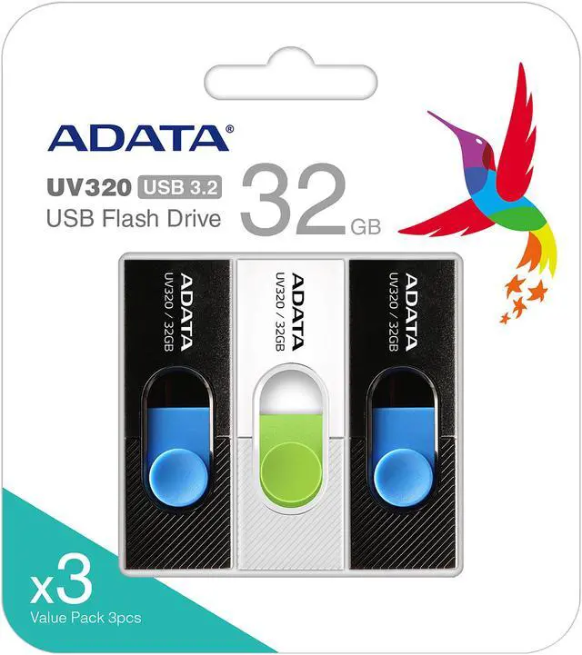 Alt view image 2 of 2 - ADATA UV320 96GB (32GB x 3) USB Flash Drive, 3-pack AUV320-32G-3BWB