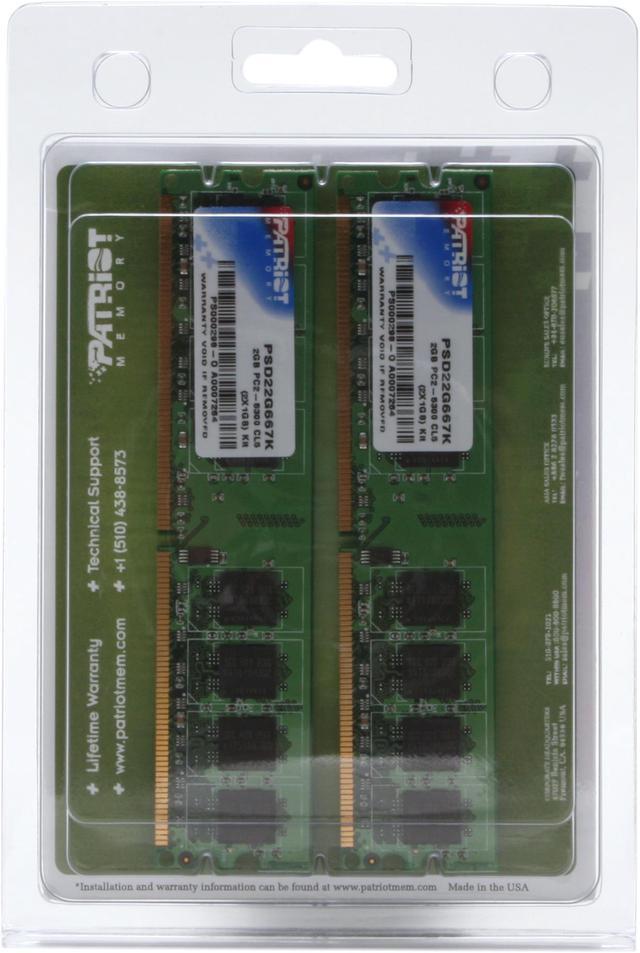 Alt view image 2 of 2 - Patriot Signature Series 2GB (2 x 1GB) DDR2 667 (PC2 5300) Dual Channel Kit Desktop Memory Model PSD22G667K