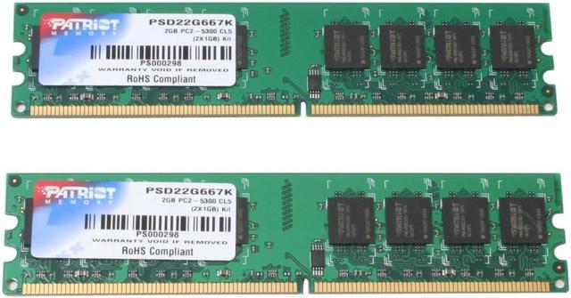 Main image of Patriot Signature Series 2GB (2 x 1GB) DDR2 667 (PC2 5300) Dual Channel Kit Desktop Memory Model PSD22G667K