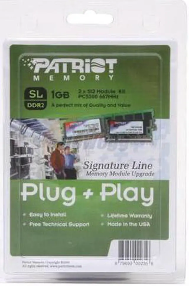 Alt view image 2 of 2 - Patriot Signature 1GB (2 x 512MB) DDR2 667 (PC2 5300) Dual Channel Kit Desktop Memory Model PSD21G667K