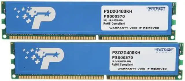 Main image of Patriot Signature 2GB (2 x 1GB) DDR 400 (PC 3200) System Memory Model PSD2G400KH