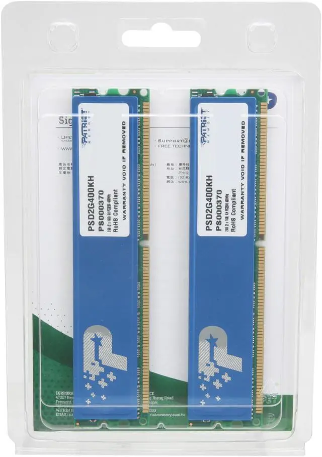 Alt view image 3 of 3 - Patriot Signature 2GB (2 x 1GB) DDR 400 (PC 3200) System Memory Model PSD2G400KH