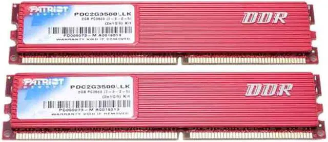Main image of Patriot 2GB (2 x 1GB) DDR 433 (PC 3500) Dual Channel Kit Desktop Memory Model PDC2G3500LLK