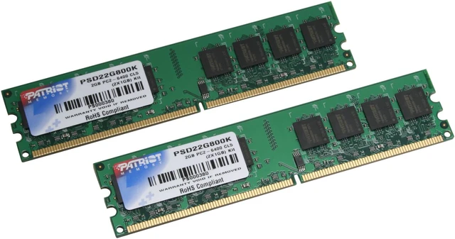 Main image of Patriot 2GB (2 x 1GB) DDR2 800 (PC2 6400) Dual Channel Kit Desktop Memory Model PSD22G800K