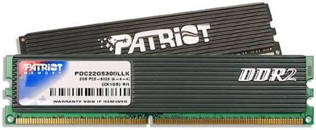Main image of Patriot 2GB (2 x 1GB) DDR2 667 (PC2 5300) Dual Channel Kit Desktop Memory Model PDC22G5300LLK