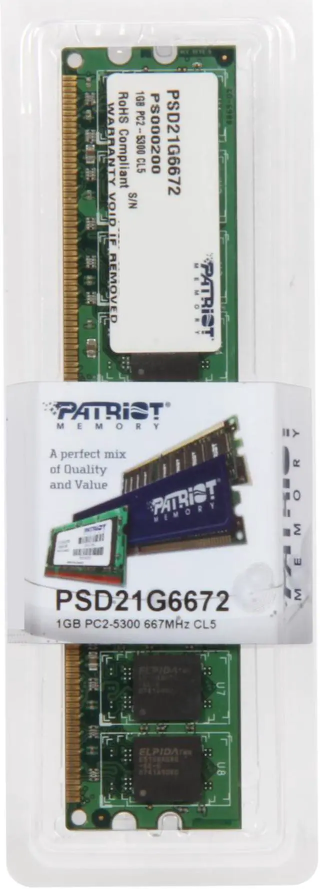 Alt view image 3 of 3 - Patriot Signature 1GB DDR2 667 (PC2 5300) Desktop Memory Model PSD21G6672