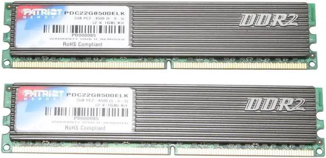 Alt view image 2 of 3 - Patriot Extreme Performance 2GB (2 x 1GB) DDR2 1066 (PC2 8500) Dual Channel Kit Desktop Memory Model PDC22G8500ELK