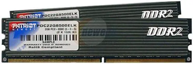 Main image of Patriot Extreme Performance 2GB (2 x 1GB) DDR2 1066 (PC2 8500) Dual Channel Kit Desktop Memory Model PDC22G8500ELK
