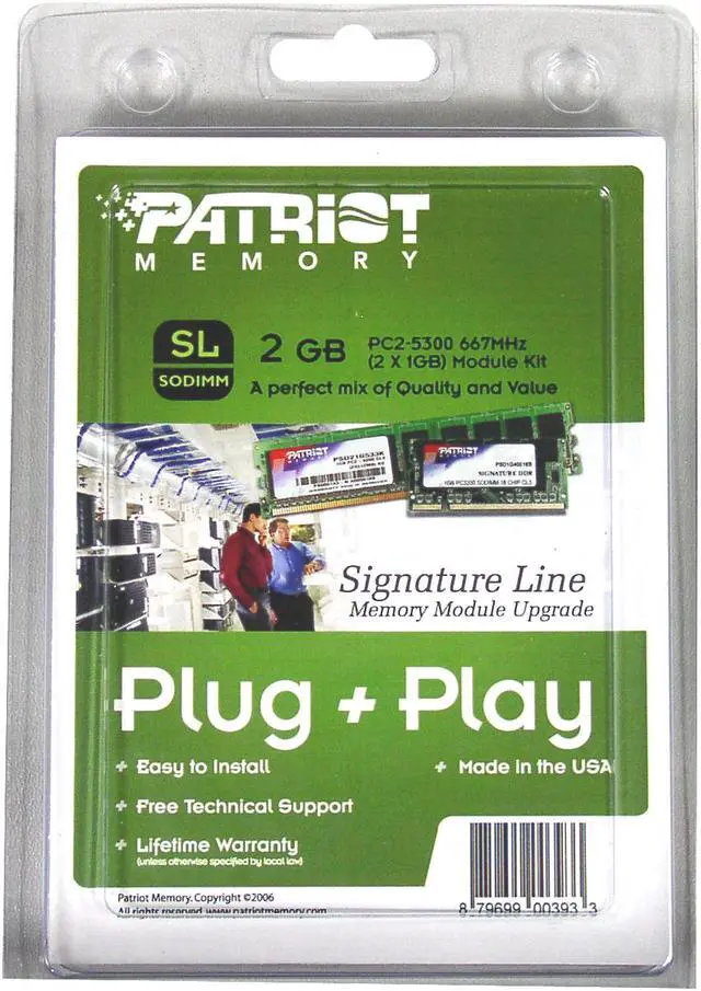Alt view image 2 of 2 - Patriot 2GB (2 x 1GB) 200-Pin DDR2 SO-DIMM DDR2 667 (PC2 5300) Dual Channel Kit Laptop Memory Model PSD22G667SK