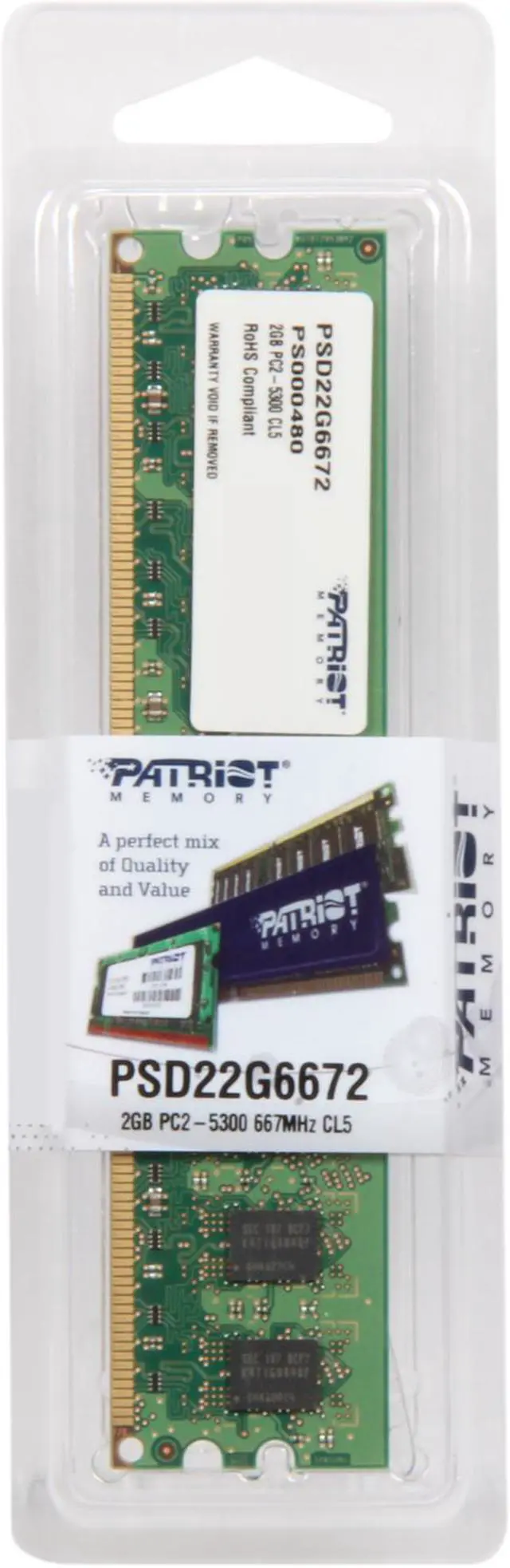 Alt view image 2 of 2 - Patriot 2GB DDR2 667 (PC2 5300) Desktop Memory Model PSD22G6672