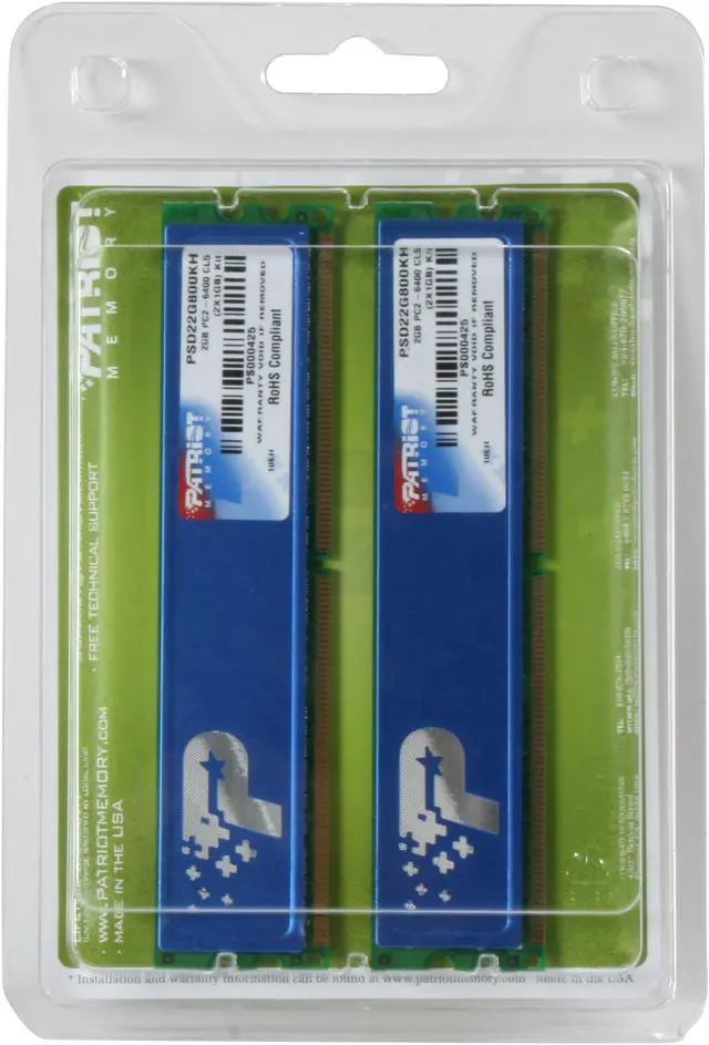 Alt view image 3 of 3 - Patriot 2GB (2 x 1GB) DDR2 800 (PC2 6400) Dual Channel Kit Desktop Memory Model PSD22G800KH