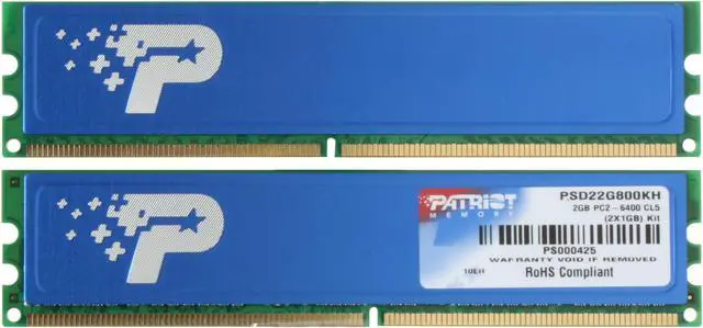 Alt view image 2 of 3 - Patriot 2GB (2 x 1GB) DDR2 800 (PC2 6400) Dual Channel Kit Desktop Memory Model PSD22G800KH