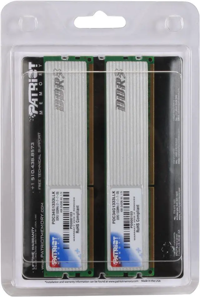 Alt view image 3 of 3 - Patriot 4GB (2 x 2GB) DDR3 1333 (PC3 10666) Dual Channel Kit Desktop Memory Model PDC34G1333LLK