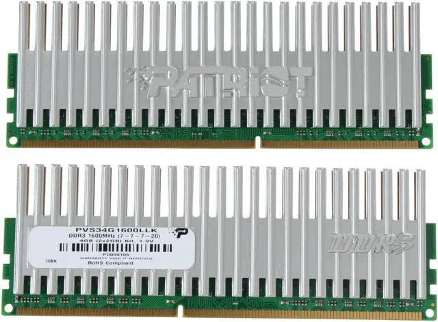 Alt view image 2 of 3 - Patriot Viper 4GB (2 x 2GB) DDR3 1600 (PC3 12800) Dual Channel Kit Desktop Memory Model PVS34G1600LLK