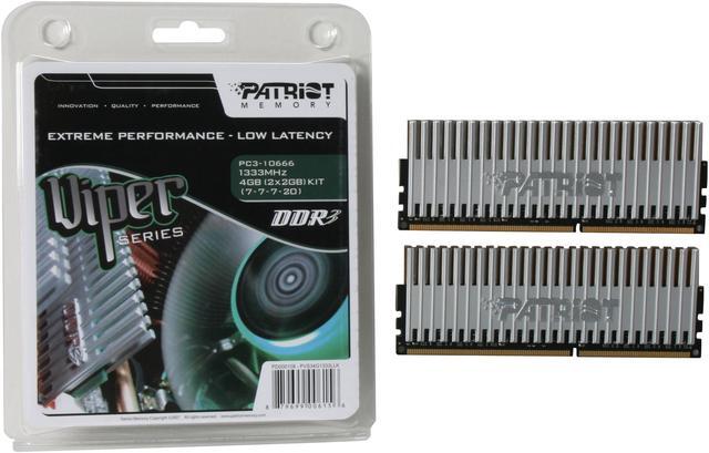 Alt view image 3 of 3 - Patriot Viper 4GB (2 x 2GB) DDR3 1333 (PC3 10666) Dual Channel Kit Desktop Memory Model PVS34G1333LLK