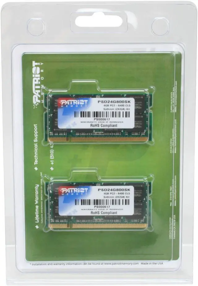 Alt view image 4 of 4 - Patriot 4GB (2 x 2GB) 200-Pin DDR2 SO-DIMM DDR2 800 (PC2 6400) Dual Channel Kit Laptop Memory Model PSD24G800SK