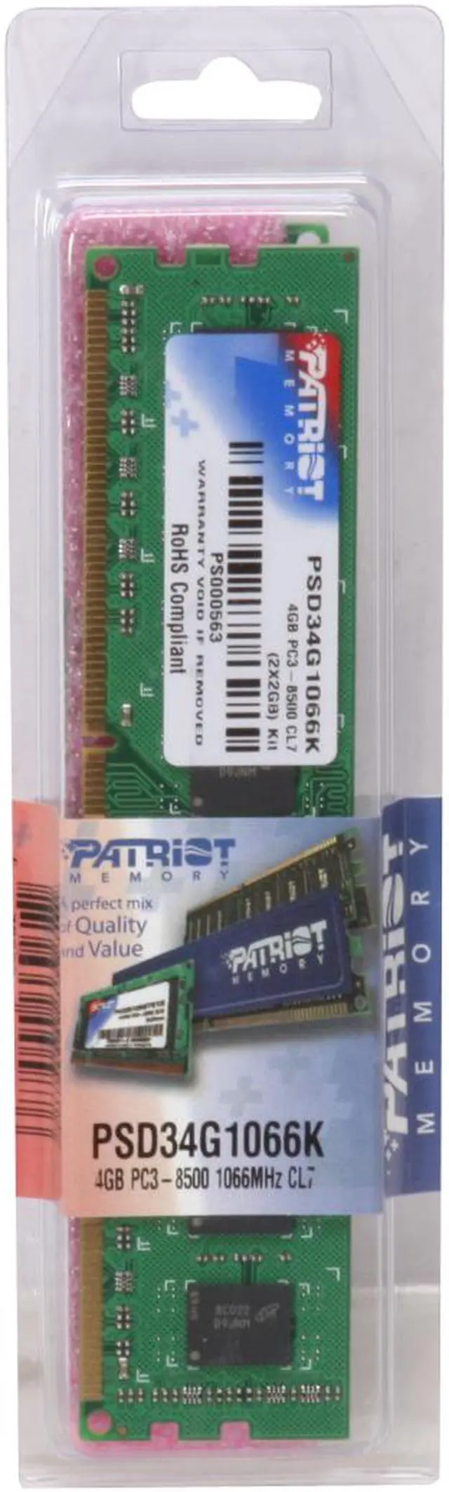Alt view image 2 of 2 - Patriot Signature 4GB (2 x 2GB) DDR3 1066 (PC3 8500) Dual Channel Kit Desktop Memory Model PSD34G1066K