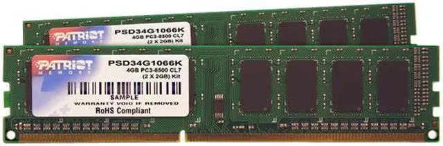 Main image of Patriot Signature 4GB (2 x 2GB) DDR3 1066 (PC3 8500) Dual Channel Kit Desktop Memory Model PSD34G1066K
